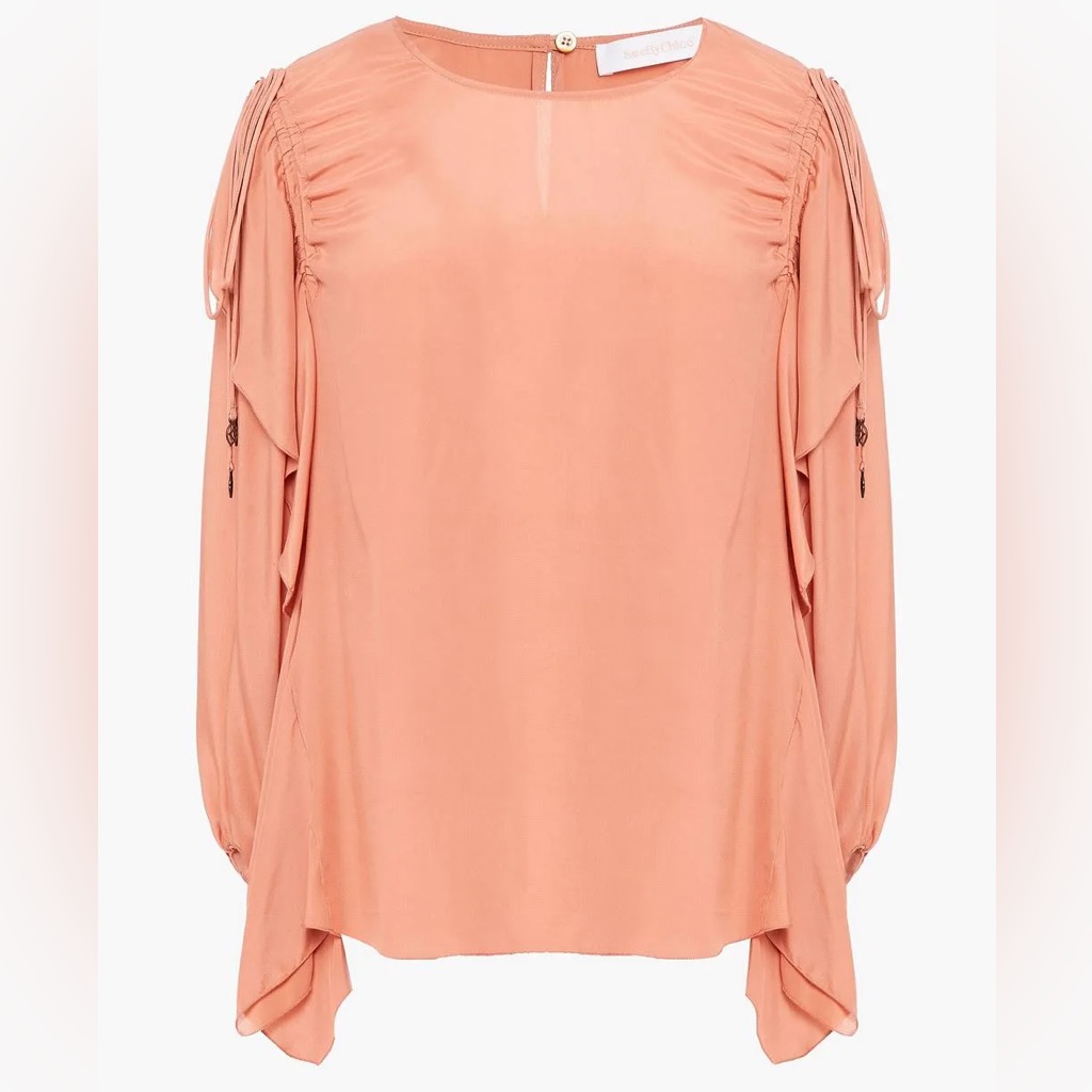 Nwt See By Chloe Silk Blend Draped Drawstring Long Sleeve Top Rose Pink 38 6